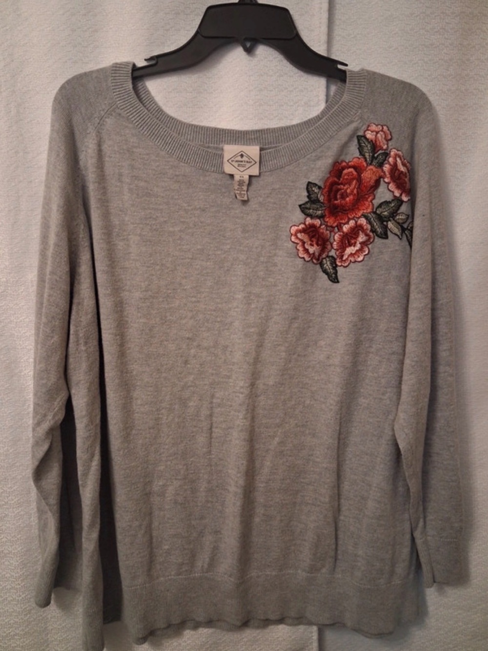 St. John’s Bay Grey Sweater with Embroidered Rose Detail